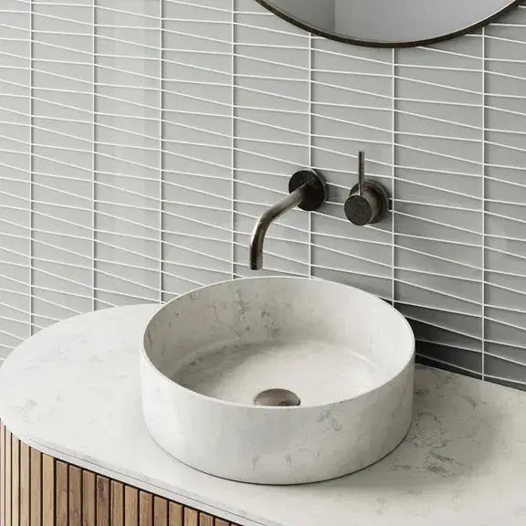 Shop Island Stone Waveline Fog Gloss 12-3/4 x 12-5/8 |  Artistic Tile & Stone