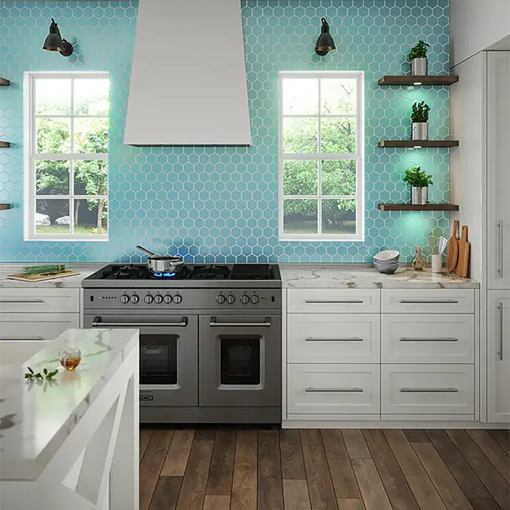 Shop Island Stone Hex Azure Gloss 10-1/4 x 11-3/4 |  Artistic Tile & Stone