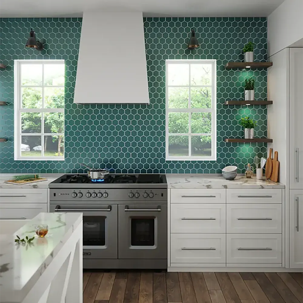 Shop Island Stone Hex Lagoon Gloss 10-1/4 x 11-3/4 |  Artistic Tile & Stone