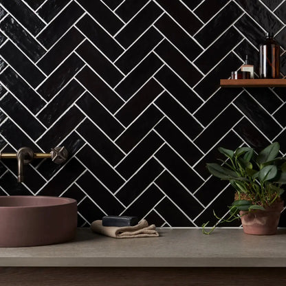 Shop SOHO Myorca Zellige Look Black Satin 2x8 |   Artistic Tile & Stone
