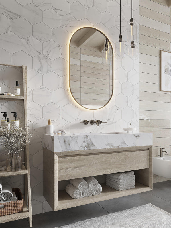 Shop Mir Terra Carrara Hex |   Artistic Tile & Stone