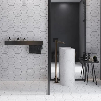 Shop Mir Terra White Speck Hex | Artistic Tile & Stone