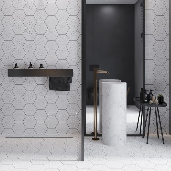 Shop Mir Terra White Speck Hex |   Artistic Tile & Stone