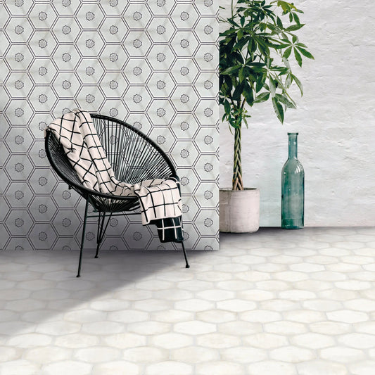 Shop Habitiana Mily White 8 inch Hex |   Artistic Tile & Stone