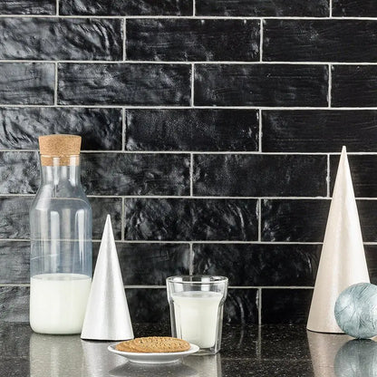 Shop Marcato Zellige Black Satin 2x8Â |Â Â  Artistic Tile & Stone