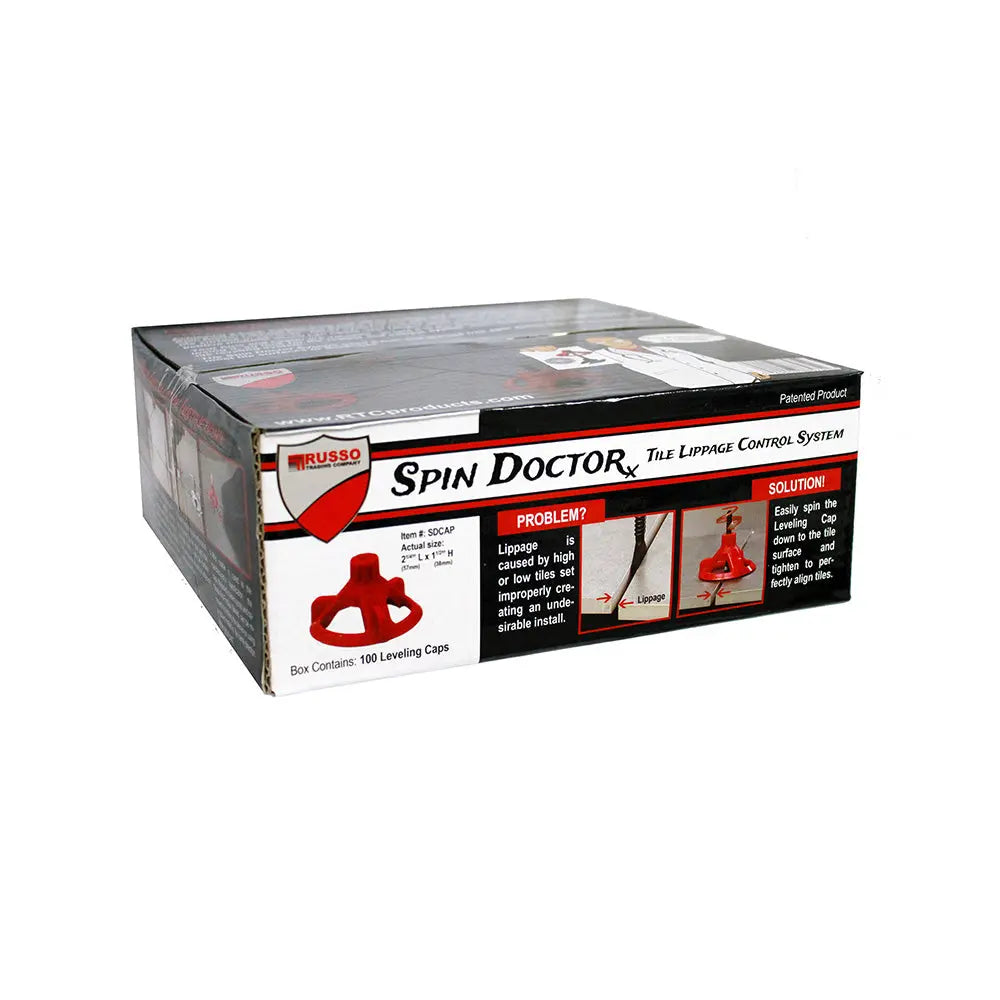 Spin Doctor Tile Leveling System Kit – 200 Caps, 500 Threaded Posts (1/16"), 100 Shields, Tool Box Included