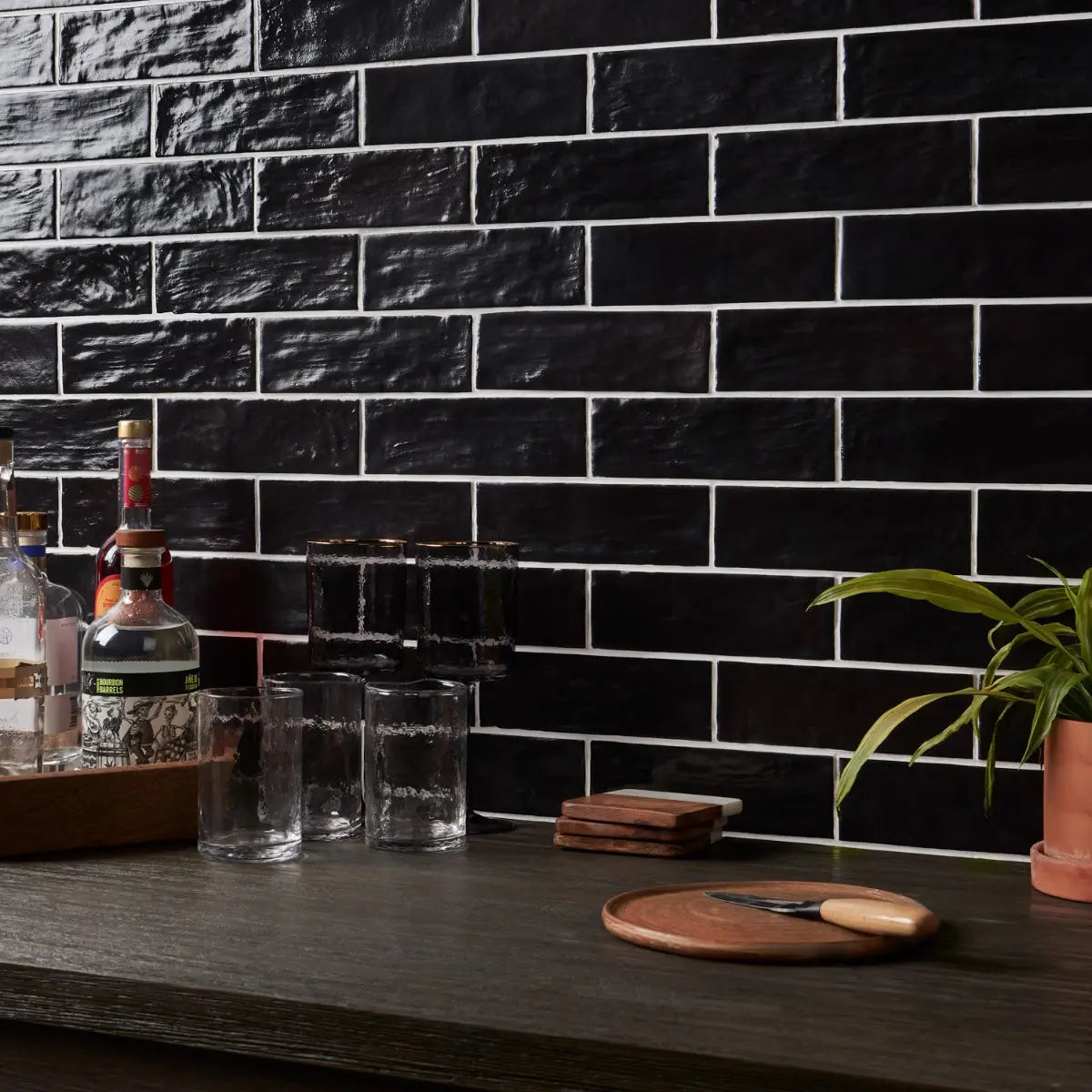 Shop SOHO Myorca Zellige Look Black Satin 2x8 |   Artistic Tile & Stone